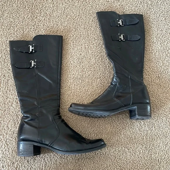 Paul Green Black Leather Knee High Boots Size 9.5 - Picture 1 of 6
